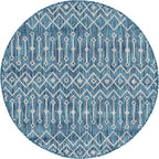 Unique Loom Outdoor Trellis Collection Area Rug - Tribal Trellis (5' 3" Round, Teal/ Ivory)