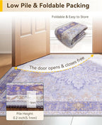 Area Rugs 2'x3' Washable Non-Slip, Floral Vintage Distress Print Pattern Medallion Carpet for Living Room Bedroom Dining Room, Light Purple Brown