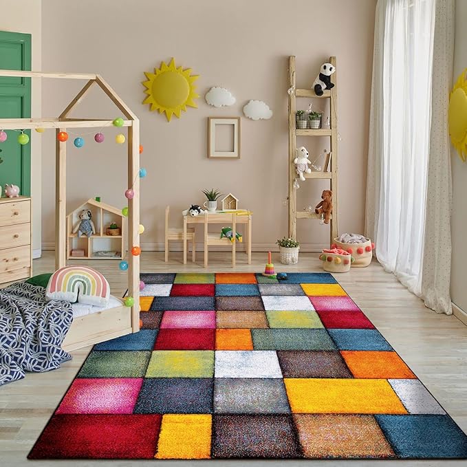 Paco Home Colorful Living Room Rug Checkered Design with Squares Multicolor, Size: 6'7" x 9'6"