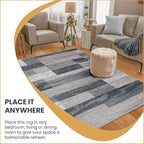 Superior Indoor Area Rug, Jute Backed, Modern Geometric Patchwork Floor Decor for Bedroom, Office, Living Room, Entryway, Hardwood Floors, Rockwood Collection, 2' x 3', Blue-Taupe