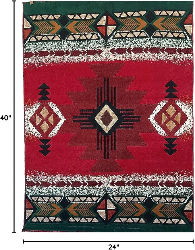 YHSF South West Native American Area Rug C318 - Easy Clean, Thick, Soft, Durable Native Tribal American Indian Inspired Rug for Bedroom/Living Room and More - Red, 5 Feet x 7 Feet
