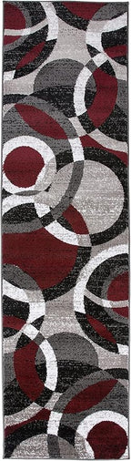 Rugshop Contemporary Abstract Circles Perfect for high Traffic Areas of Your Living Room,Bedroom,Home Office,Kitchen Runner Rug 2' x 10' Red