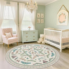 Green and Blue Insect 6ft Round Soft Rugs for Nursery, Bedroom Beside Bed - Non Skid Rug Low Pile Washable Living Room Rugs, Forest Butterfly Design Stain Resistant Home Décor