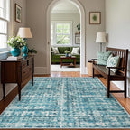 6x9 Abstract Area Rugs for Living Room, Modern Teal Blue Washable Indoor Rug for Bedroom, Thin Soft Large Non-Slip Carpet for Dining Room Home Office Farmhouse Decor