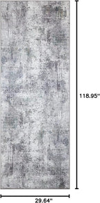 GLN Rugs Contemporary Collection - Machine Washable Area Rug, Contemporary Washable, Non Slip, Low Pile Chenille Rug, Living Room, Bedroom, Kitchen Rug (2'6" x 10' Grey/Green)