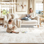 8X10 Area Rugs for Living Room, Washable Rugs Beige Vintage Medallion Non-Slip Soft Low Pile Rug Large Indoor Retro Carpet for Bedroom Dining Room Home Office Nursery Room(Beige,8'x10')
