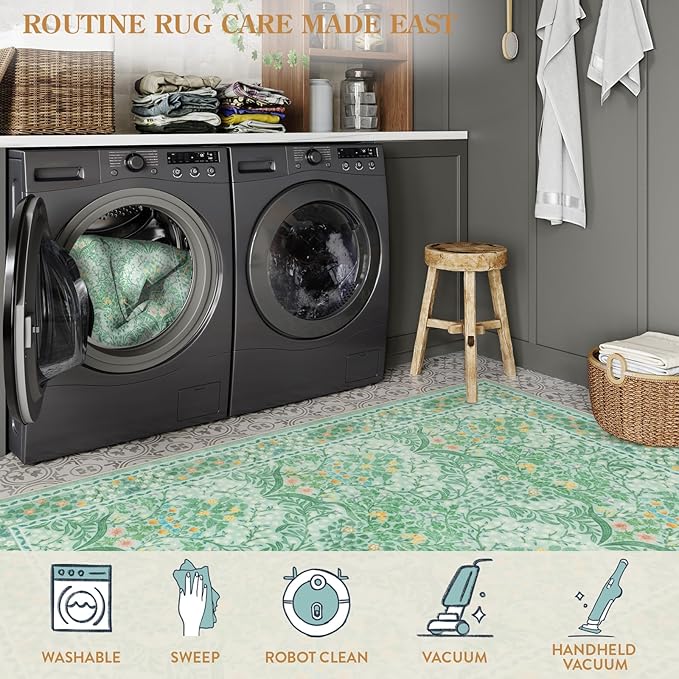 Lahome Floral Entryway Rug, 2x3 Kitchen Rugs Non Slip Washable Boho Green Forest, Soft Door Mat Indoor Entrance, Ultra-Thin Easy Clean Small Throw Carpet for Bedroom Bathroom, Sage Green