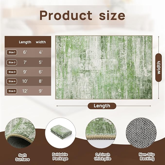 Abstract 6x9 Area Rug for Living Room Dining Room Home Office Bedroom Sage Green