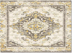 Bohemian Pattern Rectangular Area Rugs for Living Room Bedroom 4 x 6 ft Brown & Yellow Abstract Non-Shedding Soft Low Pile Rug Non Slip Washable Rug for Nursery Entryway Playroom