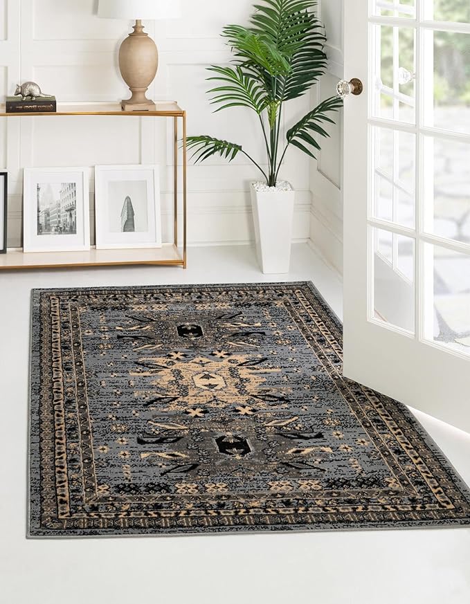 Unique Loom Taftan Collection Border Geometric Tribal Inspired Design Area Rug (2' 2 x 3' 0 Rectangular, Gray/ Black)