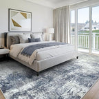 Washable Area Rugs for Living Room 9x12 - Large Neutral Modern Abstract Rug, Soft Low Pile Carpet with Non Slip Backing for Under Dining Room Table, Bedroom, Home, Office, Dorm - Indigo Gray