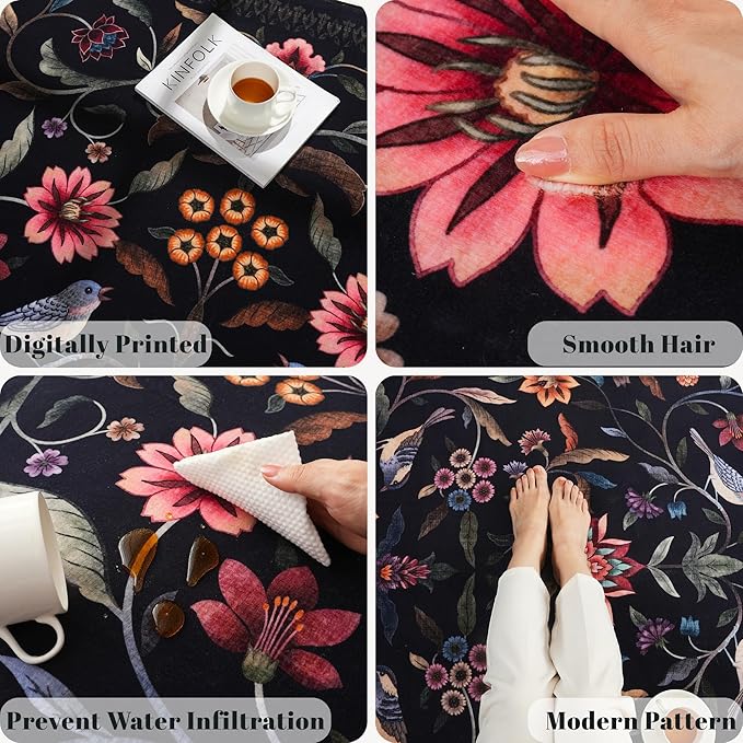 Vintage Medallion Floral Washable Runner Rug 2'7"x8', Non-Slip Low Pile Soft Carpet for Hallways, Laundry, Bedroom, Bathroom, Entryway | Black