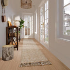 Collive Washable Carpet Runners for Hallway 12ft, Boho Long Rugs for Kitchen Cotton Hand Woven Bedroom Runner Rug Tan/Cream Low Pile Natural Floor Carpet for Indoor Hall Entryway