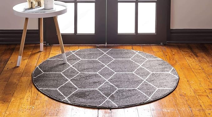 Unique Loom Trellis Frieze Collection Area Rug - Geometric (7' Round, Dark Gray/ Ivory)