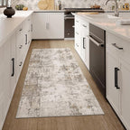 2x5 Washable Runner Rug Brown Grey Abstract Hallway Kitchen Throw Rug Neutral Modern Non Slip Soft Low Pile Carpet for Bathroom Laundry Bedroom Living Room