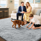 Fluffy Rug Shaggy Area Rug, Grey 6x9 Area Rugs for Living Room, Large Shag Area Rugs for Bedroom Kids Room Home Decor, Upgrade Anti-Skid Rectangular Fuzzy Rugs