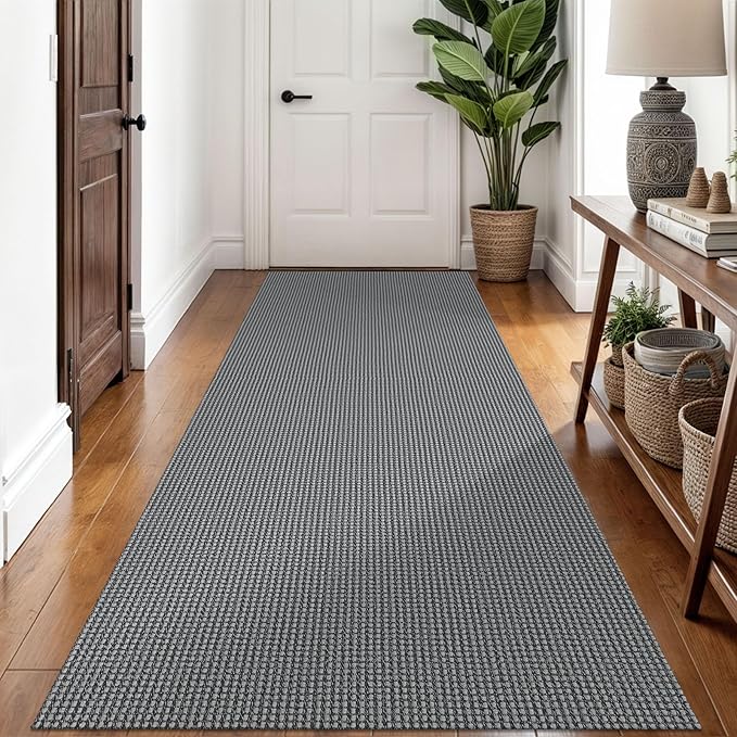 Braided Runner Rug 3x8 Ft Washable Runners for Hallways Non Slip Rubber Backed Kitchen Runners Cotton Entryway Runner Indoor, Woven Floor Carpet for Hall Kitchen Bedroom, Dark Grey/Grey