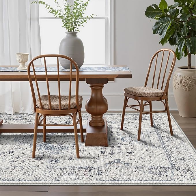 LUMI 8x12 Washable Area Rug for Living Room, Ultra Soft Traditional Rugs Non Slip with Rubber Backing, Low Profile, High Traffic, Stain Resistant Carpets, Ideal for Bedroom, Dining Room, Indoor
