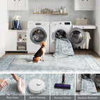 jinchan Fiora Hallway Runner Rug 3x10 Washable Runner - Vintage Floral Non Slip Low-Pile Soft Thin Faux Wool Kitchen Rug Distressed Carpet for Farmhouse Bedroom Laundry Room(3x10ft, Grey)
