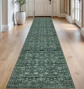 Runner Rug 2.6x14, Dark Green Washable Long Hallway Rug Runner Non-Slip Soft Kitchen Runner Thin Printed Faux Wool Super Soft Carpet for Entryway Bedroom Laundry Room Indoor Home Decor