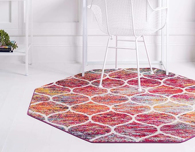 Rugs.com Lattice Frieze Collection Rug – 7' Octagon Multi Medium Rug Perfect for Living Rooms, Kitchens, Entryways