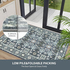 Washable 5×7 Area Rug for Living Room, Vintage Floral Rug Soft Non Slip Stain Resistant Boho Carpet for Indoor Bedroom Dinning Room Home Office Blue/Navy