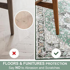 Washable Area Rugs 3x5 , Low Pile Super Soft Carpet, Vitnage Distressed Rug for Bedroom, Living Room, Dining Room, Non-Slip, Low Pile, Green