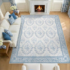 SOULFUL Medium Pile 4x6 Rugs for Living Room - Soft Underfoot Area Rug - Mist Blue Boho Floral - Washable Non-Slip - Perfect for Bedroom Kids Room Under Dining Table Office