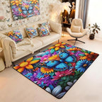Colorful Butterfly 5x7 Area Rug Rainbow Flowers Living Room Rug | Rustic Butterflies Rugs for Bedroom, Watercolor Beetles Aesthetic Animal Carpet Indoor Floor Mat