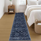 KILOCOCO Hallway Runner Rug 2x8 Runners for Hallways Washable Runner Rug Non Slip Rubber Backed Low-Pile Runners for Bedroom Kitchen Living Room Laundry Room Boho Rugs, Dark Blue