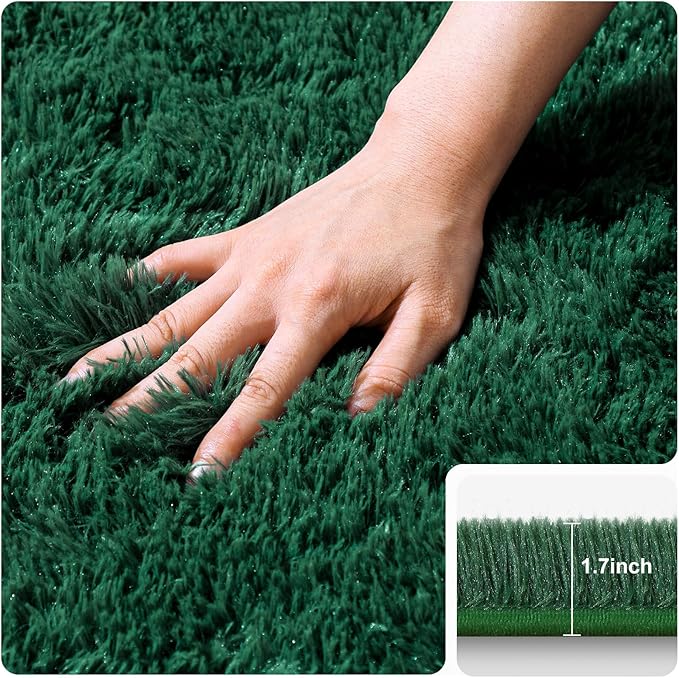 5x7 Dark Green Rugs for Living Room Bedroom, Fluffy Large Area Rug Soft Shag Non-Slip Carpet for Kids Boys and Girls Room Dorm Home Decor (5ft x 7ft)