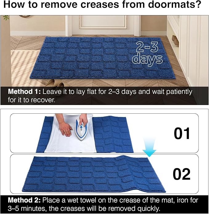 Front Door Mat Outside Entrance, Outdoor Indoor Door Mats for Entryway, Entrance, Entry, Patio, Waterproof Non Slip Doormat, Low-Profile, 20" × 31.5“, Navy Blue