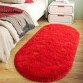 Soft Fluffy Area Rug for Bedroom, Red Fuzzy Shaggy Oval Throw Rugs for Bedside, Non-Slip Cozy Plush Shag Carpet for Kids Room Dorm Nursery Living Room, 2.6 x 5.3 Feet