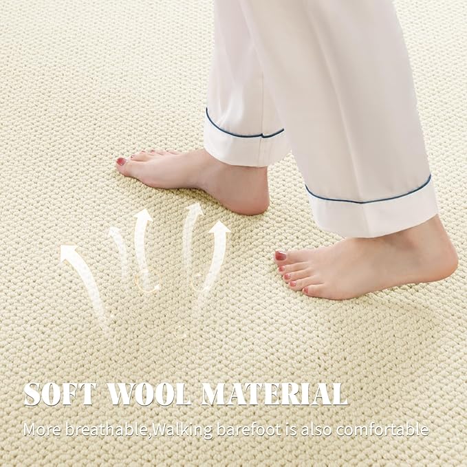 Shilucheng Wool Rug 9x12 Non-Slip, Blend 80% Wool and 20% Cotton Rugs for Living Room, Bedroom, Dinning Room, Soft Durable Cotton Backing Modern Area Rug (Beige)