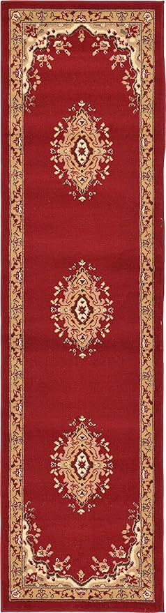 Unique Loom Reza Collection Traditional Persian Style Area Rug, 2 ft 2 in x 8 ft 2 in, Burgundy/Ivory