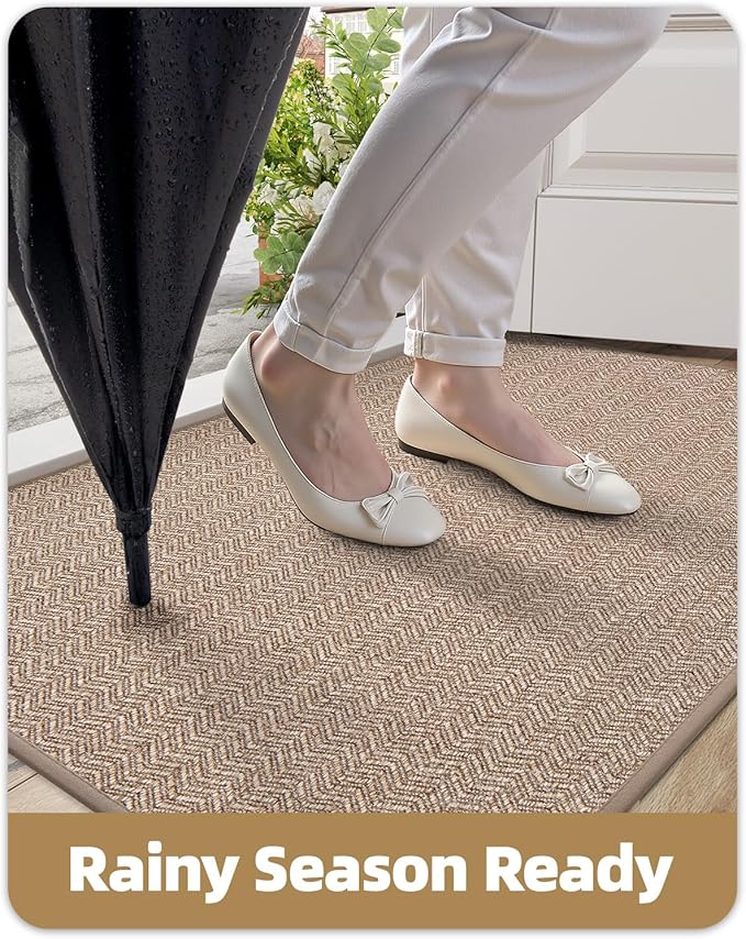 Color&Geometry Thin Indoor Entrance Mats for Home, 17"X29.5" Indoor Mats for Entryway Non Slip Rubber Backed, Dirt Trapper Door Rugs for Entryway Indoor Washable, Dark Khaki (Rolled-up NO Creases)