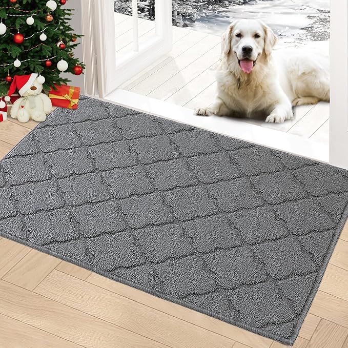 Timo Indoor Door Mat, Front Door Rug 24"x36" Rubber Backing Non Slip Absorbent Door Mats, Resist Dirt Entrance Doormat Inside Floor Mats for Entryway, Machine Washable Low-Profile Doormat, Grey