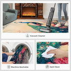 Peacock Peony Rug 8x10-8x10 Rug, Classic Peacock Peony Area Rugs for Bedroom, Teal Turquoise Rugs for Living Room, Peafowl Washable Mat, Malachite Green Feather Carpet - Peafowl Home Decor & Gifts