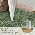 9x12 Washable Area Rug Green Vintage Rug for Living Room Bedroom Low Pile Soft Non-Slip Boho Rug for Under Table Boho Distressed Retro Carpet for Bedroom Kitchen Office Dining