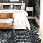 Lahome Moroccan Black 9x12 Rug for Living Room, Washable Non-Slip Ultra-Thin Stain Resistant Area Rug for Dining Room Table, Geometric Print Modren Indoor Carpet for Bedroom Office