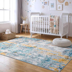 Ompaa Living Room Rug 5x7 Blue Area Rug Machine Washable Boho Rug Non Slip Abstract Vintage Indoor Large Rugs for Bedroom, Classroom, College Dorm, Farmhouse, Dining Room, Kids Playroom
