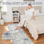 2.6'x8' Hallway Runner Washable Rug - Modern Abstract Rug Runners for Hallways Non-Slip Low Pile Thin Soft Machine Washable Carpet for Bedroom, Laundry, Kitchen, Indoor Entryway (2.6'x8' Beige Blue)