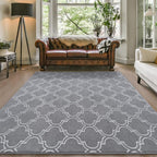 Amearea Fluffy Indoor Trellis Rug, Soft Moroccan Home Rugs for Bedroom, Shag Modern Area Rug for Living Room Kids Room Nursery, Easy Clean, Home Decor Low Pile Carpet, Light Grey 4x6 Feet