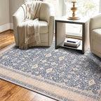 vivorug 4x6 Rug, Small Area Rug for Living Room, Bedroom, Kitchen, Machine Washable Non-Slip Throw Rug, Vintage Floral Carpet for Entryway Nursery Dinner Room - Durable (Blue)