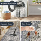 PURRUGS Vintage Farmhouse Boho Runner Rug 2'6" x 6', Non-Slip Machine Washable Rug, Accent Area Rug for Kitchen, Hallway, Entryway, Bedroom, Living Room and Dining Room, Periwinkle Gray/Soft Ivory