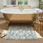 Uphome Boho Bathroom Rugs, Distressed Farmhouse Blue Bath Mat, Comfy Velvet Small Bath Rugs Non Slip Washable, Vintage Oriental Toilet Rug for Sink Shower Vanity, 20x32 inch
