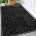 Kitinjoy Front Door Mat Outside Entrance, Sturdy Natural Dirt Trapper, Heavy Duty Rubber Doormat, Low Profile Non-Slip Backing, Easy Clean Floor Mat for Indoor Outdoor Entry, 47X32 Inch, Black