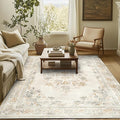 jinchan Vintage Floral 5x7 Area Rugs - Machine Washable Distressed Design Soft Ultra-Thin Low-Pile Non-Slip Carpet for Kitchen Bedroom Nursery Living Room Dining Room Home Office (5x7ft, Light Grey)