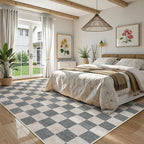 LIVEBOX Machine Washable Area Rug 6x9 Checkered, Non Slip Soft Large Bedroom Living Room Rug Farmhouse Neutral Classic Geometric Pattern Boys Rug, Indoor Carpet for Den Dorm Playroom(Grey,6'x9')