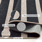 Lahome Striped Easy Jute 3x5 Outdoor Patio Porch Rug, Washable Rugs for Entryway Geometric Indoor Outdoor Living Room Carpet, Farmhouse Neutral Non Slip Black Carpet for Backyard Bedroom